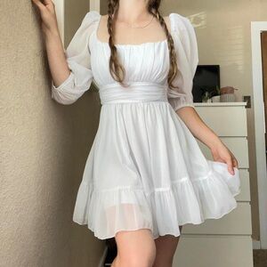 Lucy In The Sky White Shimmer Babydoll Style Mini Dress